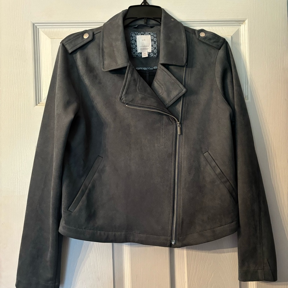 Greenish blue suede moto jacket, women’s medium, worn 3 times!